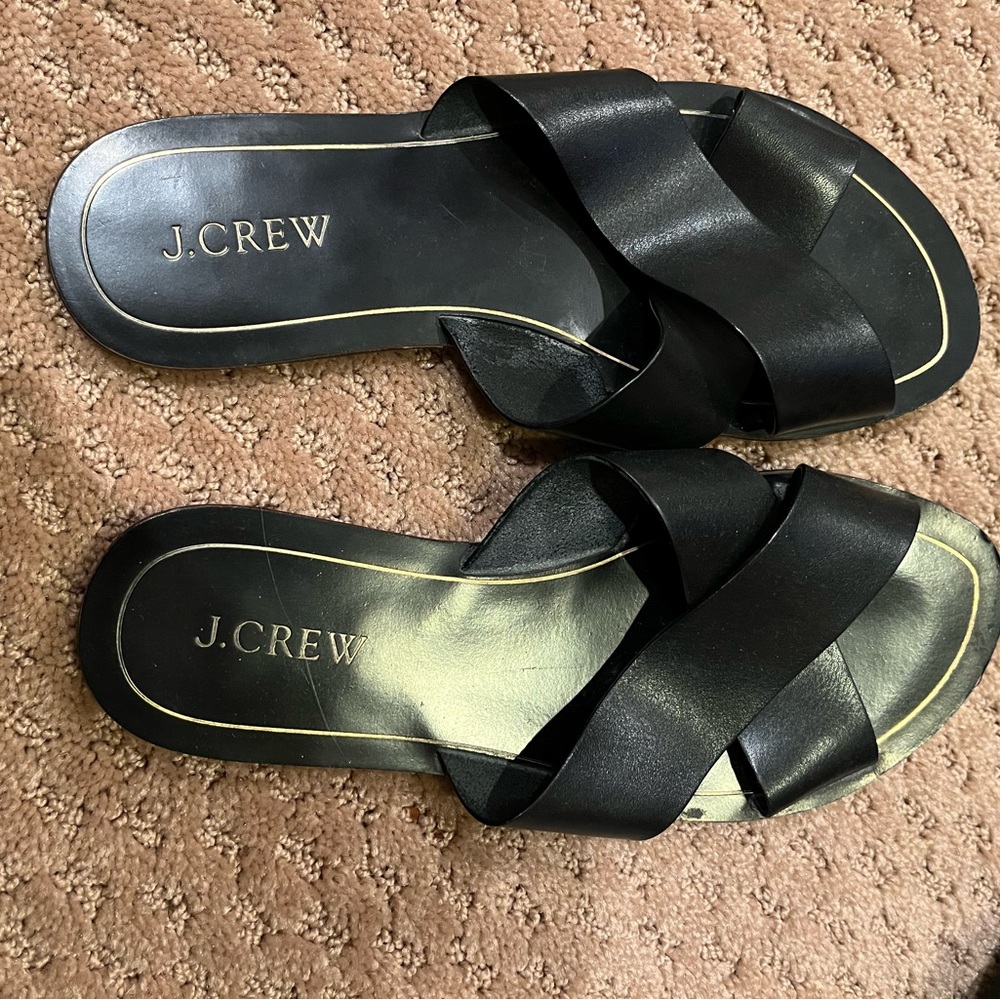 J. Crew Leather Cyprus Sandals Black